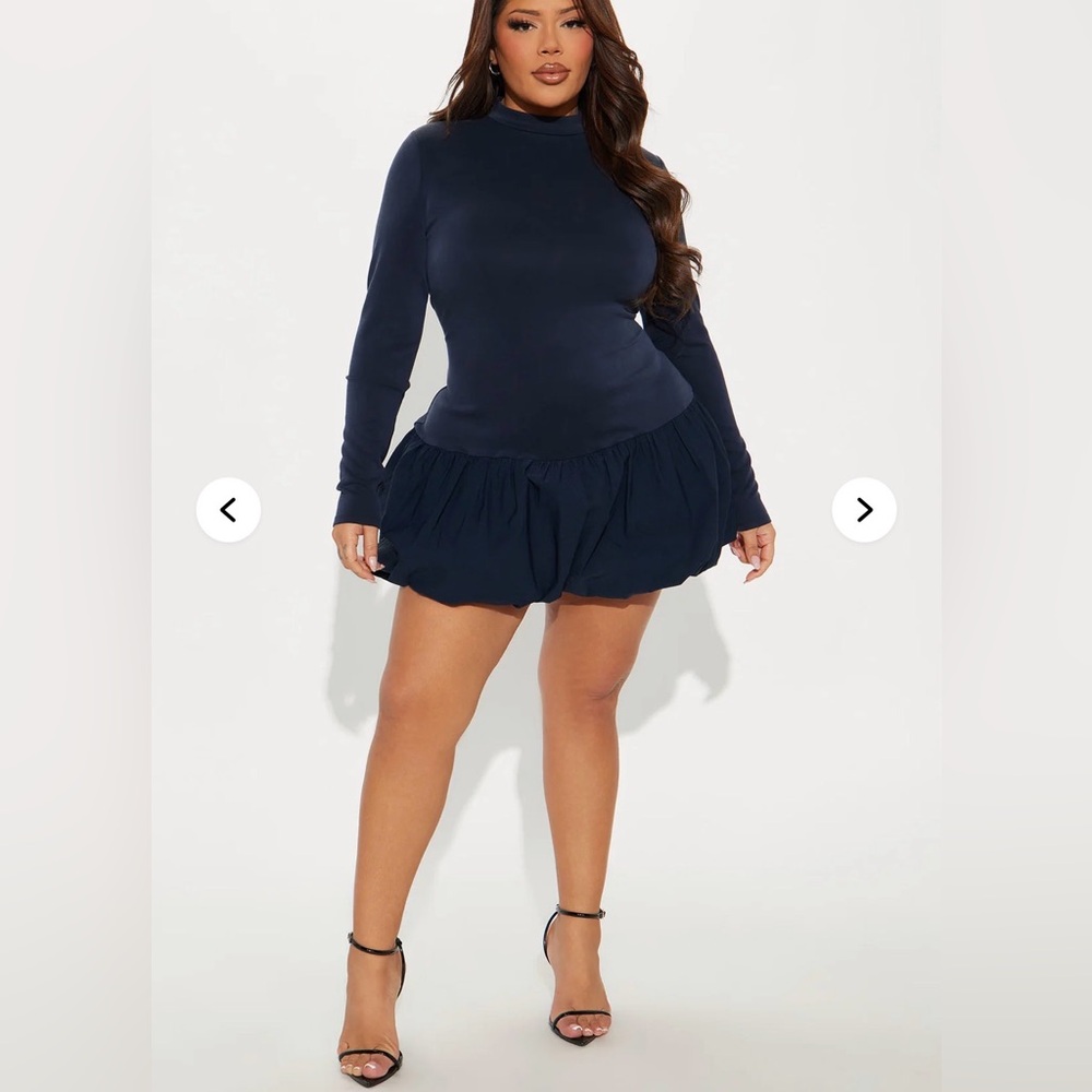 Maxy Long Sleeve Bubble Dress - Navy